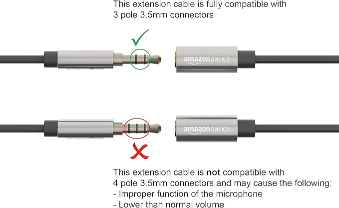 Amazon Basics 3.5mm Aux Jack Audio Extension Cable, Male to Female, Adapter - Image 3