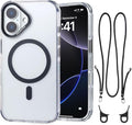 for iPhone 16 Case with 62.99 inch Lanyard, Classic Clear&Black Magnetic Phone by QATYYY