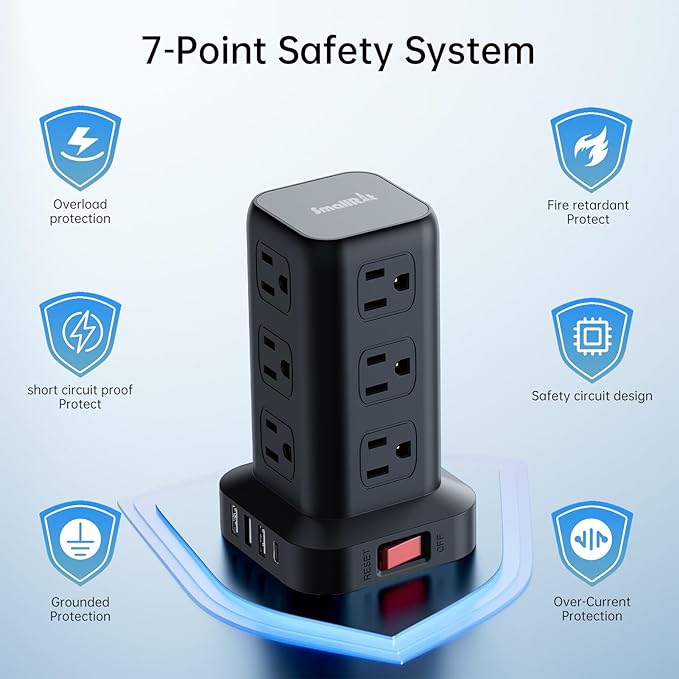 PD20W Surge Protector Power Strip Tower, 15FT Extension Cord - Image 4