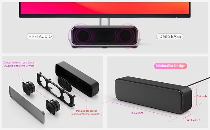 Computer Speakers for Desktop PC, External Speakers for Laptop, Mini Computer - Image 3