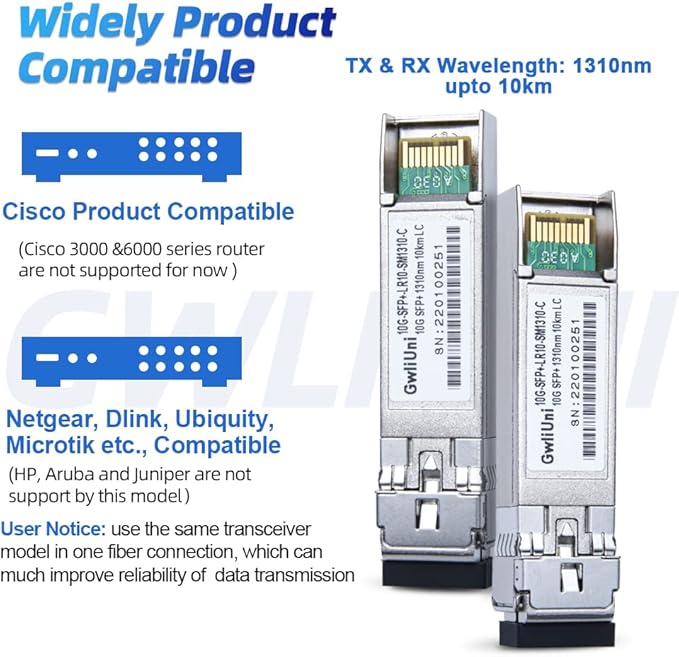 10Pcs Single Mode 10G SFP+ Fiber Module Network Transceiver, LR SM1310nm 10km - Image 3