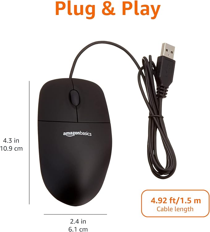 Amazon Basics 3-Button Wired USB Computer Mouse - Image 5