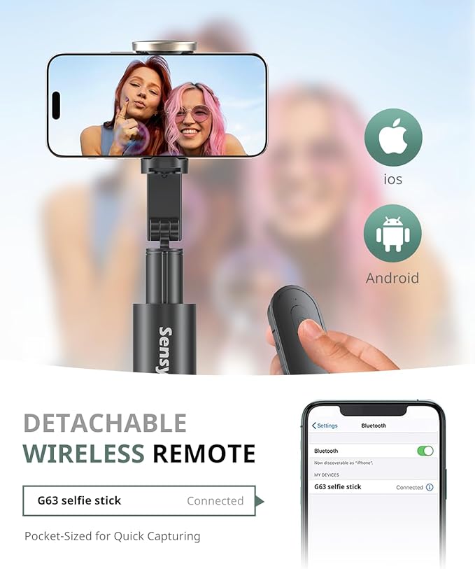 Sensyne 63" Selfie Stick Tripod, Extendable Phone Tripod - Image 3