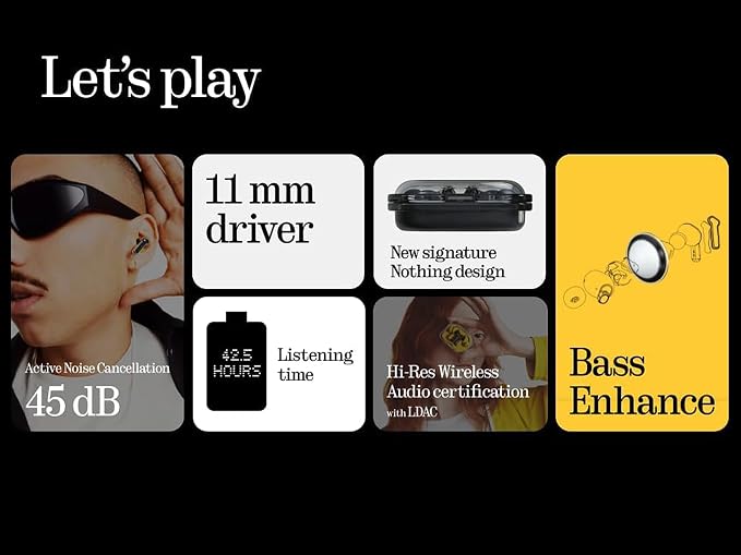 Nothing Ear Wireless Earbuds, 45dB Hybrid Noise Cancelling Earbuds, Hi-Res Audio - Image 3