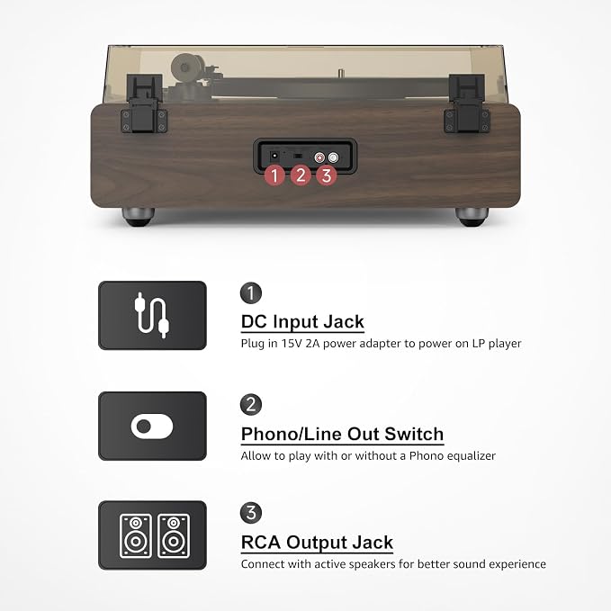 Vinyl Record Player Built in HiFi Stereo Speakers BT Wireless Input Belt Drive - Image 8