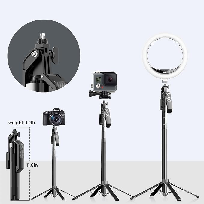 71" Selfie Stick Tripod with Wireless Remote & 2 Fill Lights, Tall Phone Tripod - Image 8