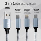 IDISON Multi Charging Cable, 3 in 1 Charging Cable Nylon Braided Multiple USB - Image 2