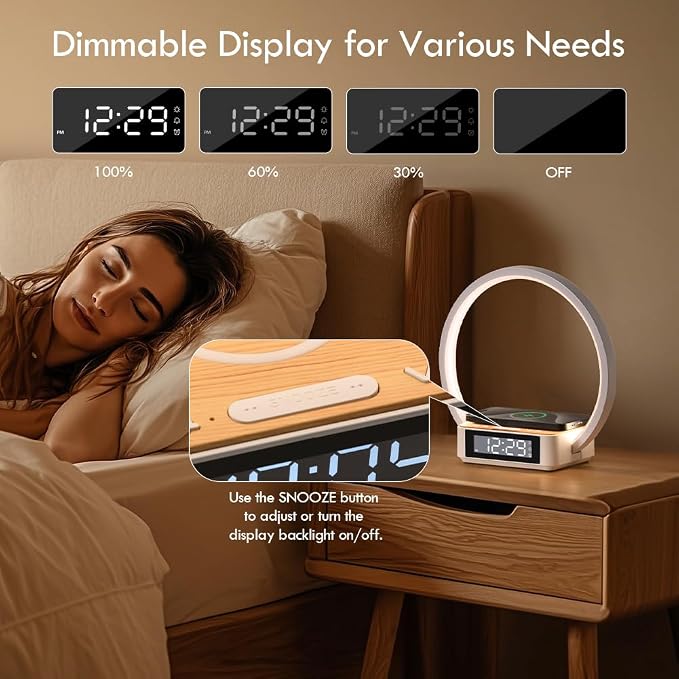 Alarm Clock, Table Lamp with Wireless Charging, Touch Bedside Lamp with 3 - Image 6