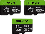 PNY 64GB Elite-X Class 10 U3 V30 microSDXC Flash Memory Card, Class 10 by PNY