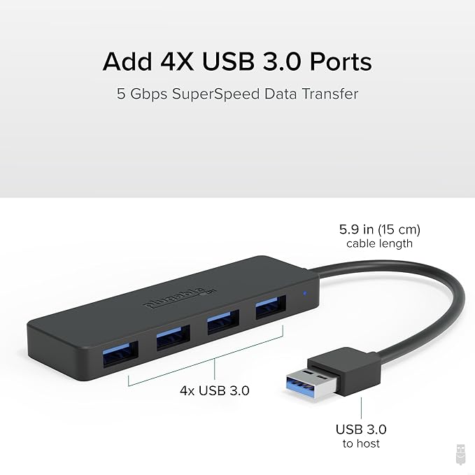 Plugable 4 Port USB Hub 3.0, USB Splitter - Image 2