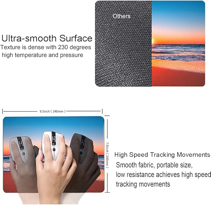 Beach Sunrise Mouse Pad, Seaside Wave Sunset Mouse Pad Custom Design, Square - Image 3