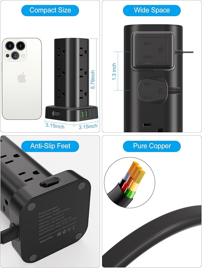 Power Strip with Wireless Charger, Flat Plug Surge Protector with 6FT Extension - Image 7