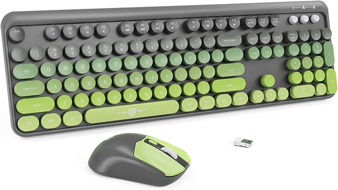 Wireless Keyboard and Mouse Combo, 104 Round Keys Cute Colorful Keyboard and by TT-FOPETT
