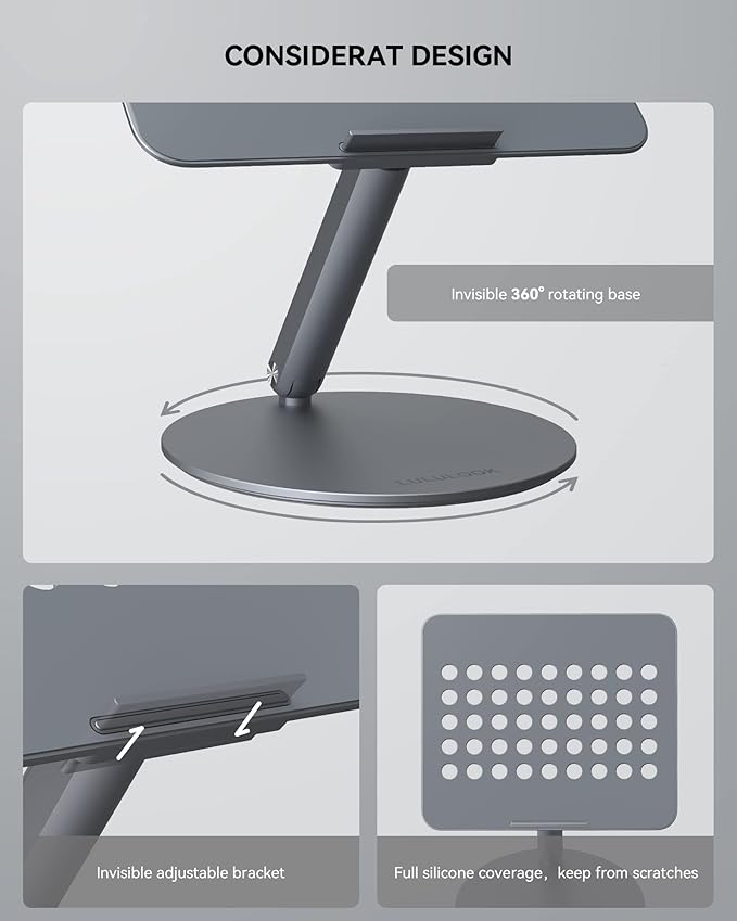 LULULOOK Laptop Stand for Desk 2025, 360 Rotating Adjustable Laptop Riser - Image 5