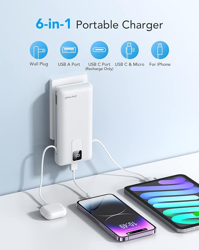 Charmast Portable Charger with Built-in Cables and Wall Plug, 20000mAh 20W USB - Image 2