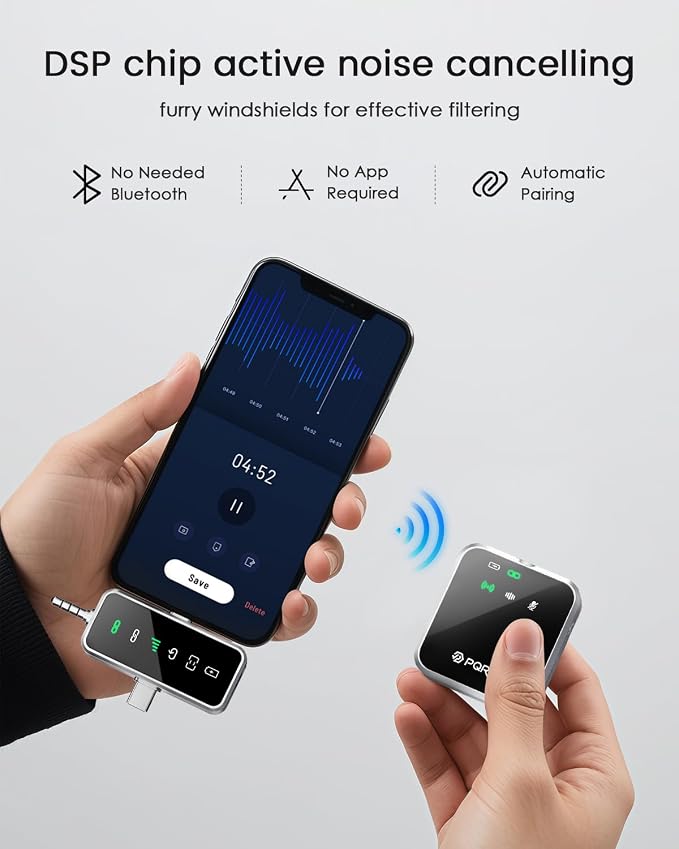 PQRQP 3 in 1 Mini Microphone for iPhone, Camera | 328ft Range & 18H Battery | - Image 3