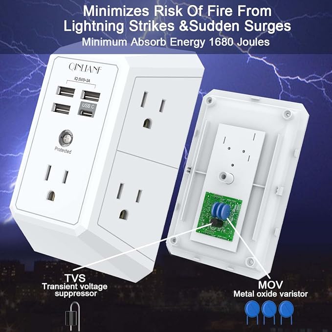 Wall Charger, Surge Protector, QINLIANF 5 Outlet Extender - Image 6