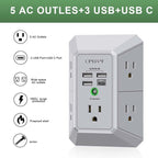 USB Wall Charger, Surge Protector, QINLIANF 5 Outlet Extender - Image 2