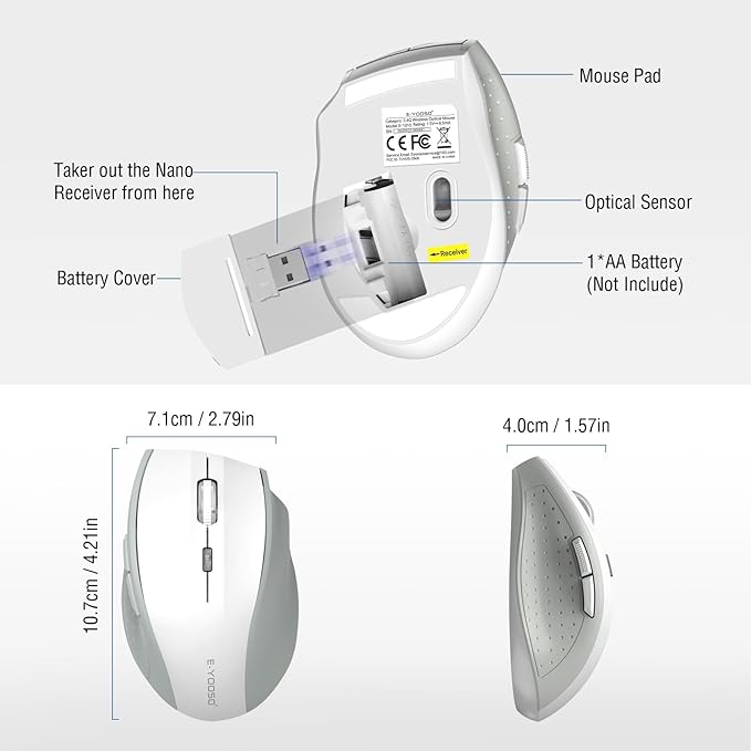E-YOOSO Wireless Mouse for Laptop, Portable Optical Computer Mouse, 6 Buttons - Image 5