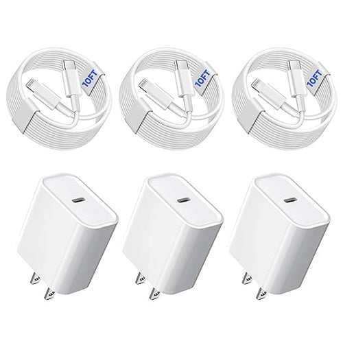 3Pack iPhone Fast Charger, 10FT iPhone Charger Fast Charging USB C to Lightning by TrimDish