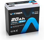 12V 20AH LiFePO4 Lithium Battery, Built-in 20A BMS, 5000+ Cycles Rechargeable by VATRERPOWER