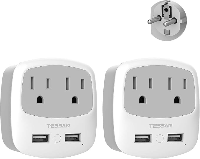 TESSAN Germany France Power Adapter, Schuko Type E/F Plug Adaptor by TESSAN
