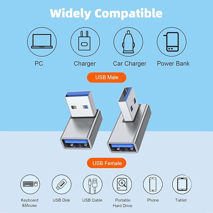 AreMe 90 Degree USB 3.0 Adapter 4 Pack, Up and Down Angle, Left and Right Angle - Image 5
