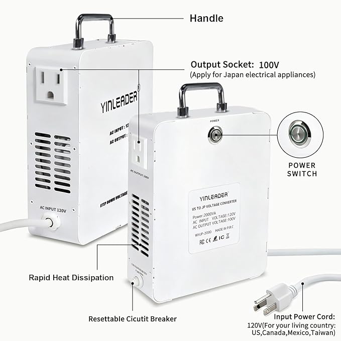 Yinleader 2000W Convert 120V to 100V Step Down Voltage Transformer Perfect - Image 2