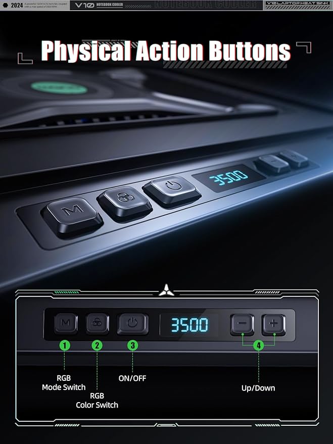 llano V10 Gaming Laptop Cooling Pad, RGB Laptop Cooler Stand - Image 4