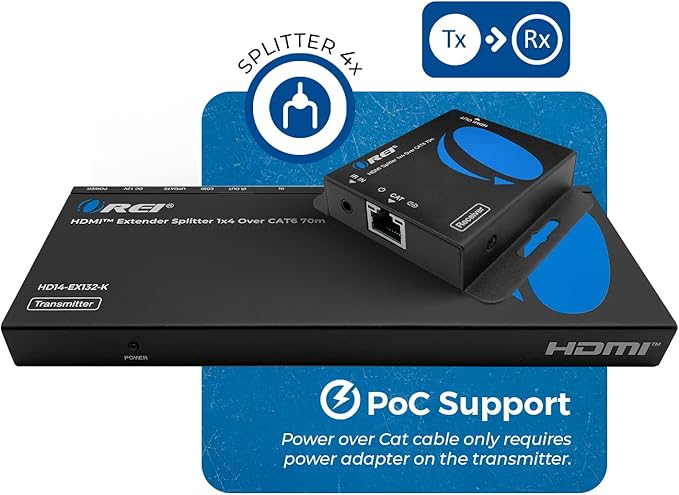 OREI 1x4 HDMI Extender Splitter Multiple Over Single Cable CAT6/7 1080P - Image 3