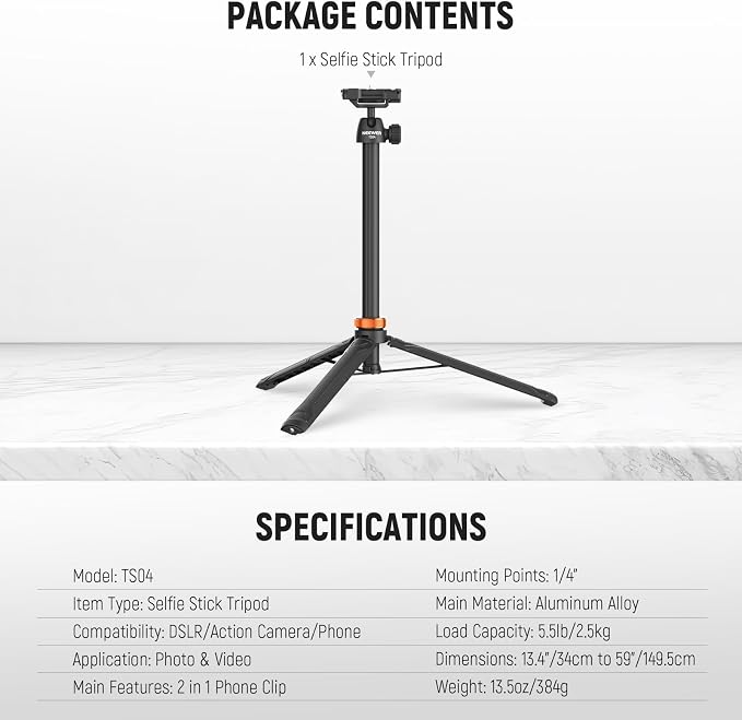 NEEWER Basics 59" Selfie Stick Tripod Compatible - Image 8