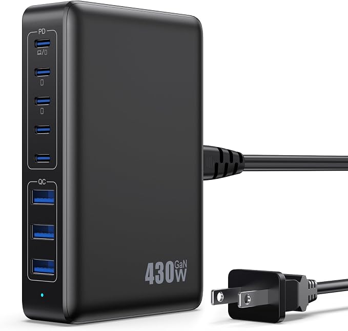 USB C Charger 430W USB C Charger Block 8-Ports GaN IV Fast Charging Station by APHUWJ