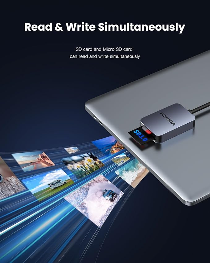 FORIDA Aluminum 2-in-1 SD/Micro SD Card Reader USB C, 190MB/s High-Speed - Image 3
