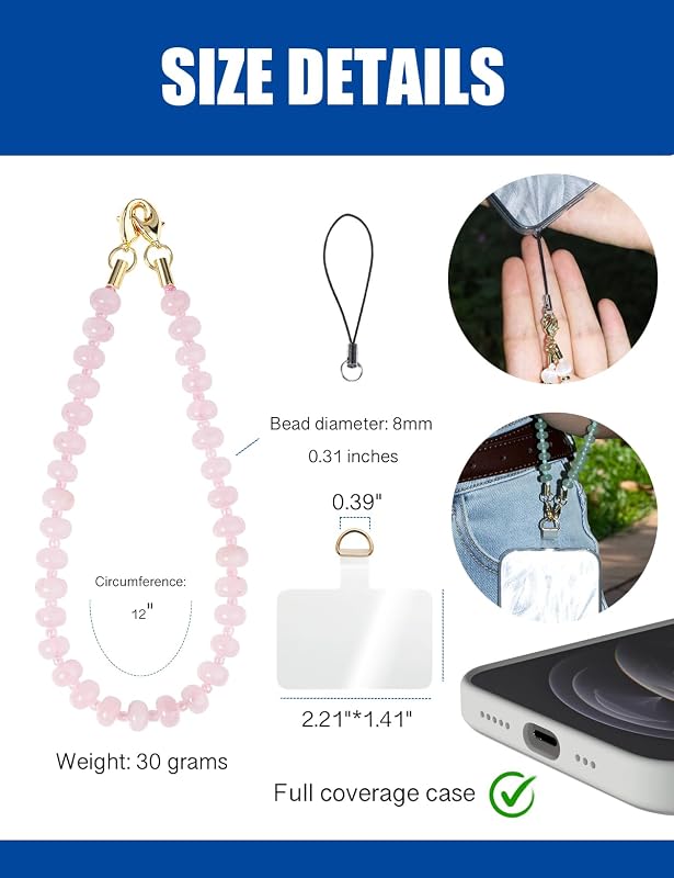 Handmade Natural Gemstone Gold Beaded Charm Cell Phone Camera Lanyard, Wrist - Image 3