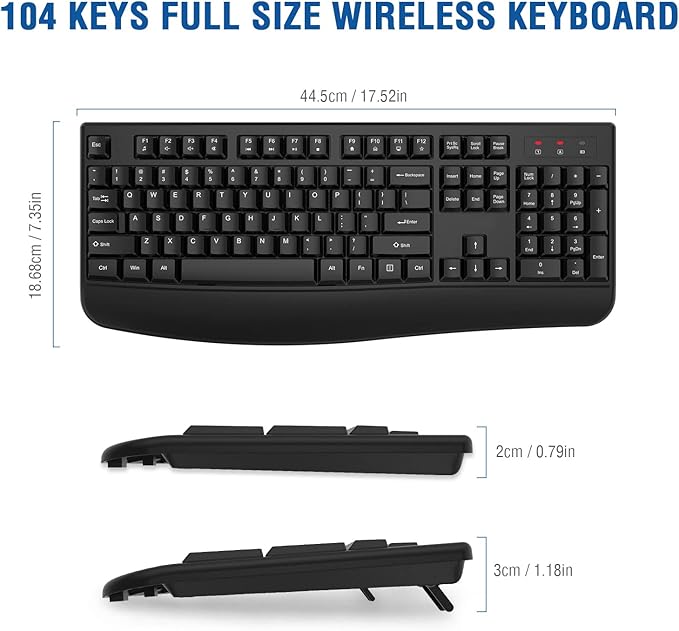 EDJO Wireless Keyboard, 2.4G Ergonomic Full Size Wireless Computer Keyboard - Image 6