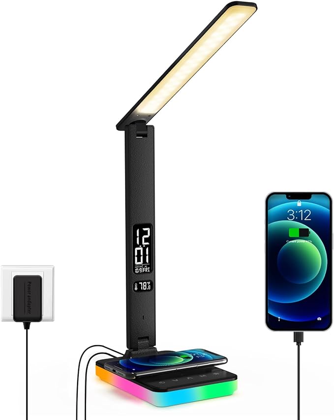 LED Desk Lamp for Home Office, USB Charging Port, Reading Lamp Desk Light by oviouit