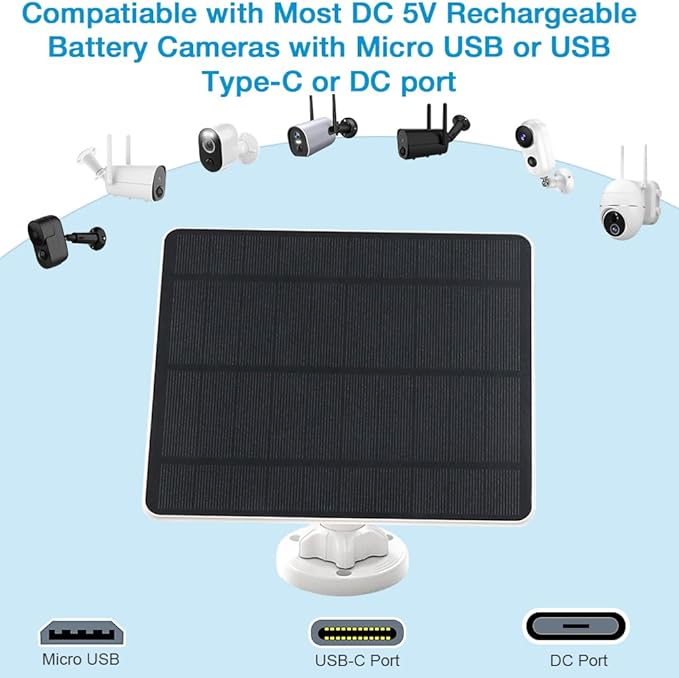 Solar Panel for Security Camera, 5W USB Solar Panel for Cameras DC 5V, Camera - Image 4