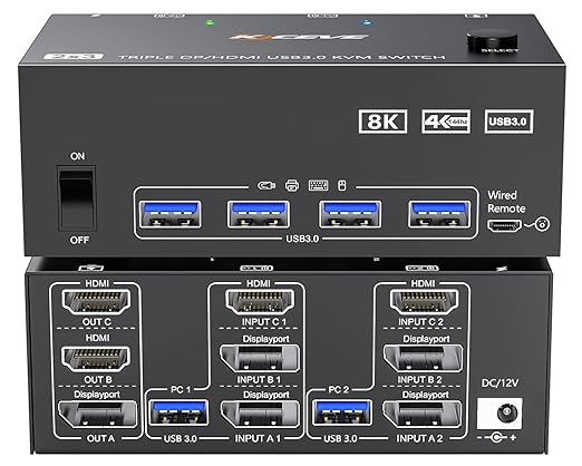 HDMI Displayport KVM Switch 3 Monitors 2 Computers 8K@60Hz/4K@144Hz, USB3.0 KVM by Welcometothebrandflagship