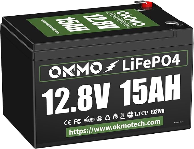 OKMO 12V 15Ah LiFePO4 Lithium Battery 12.8V, 4000+ Deep Cycles rechargeable by OKMOBeYourHomePowerBackup