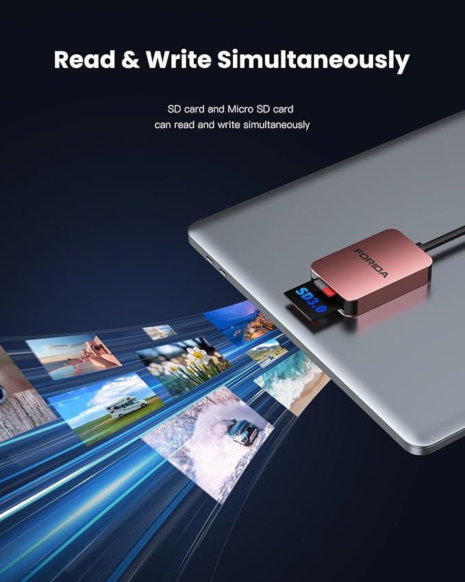 FORIDA SD Card Reader, 2 in 1 Micro SD Card Reader USB C 3.0 High Speed Dual - Image 2
