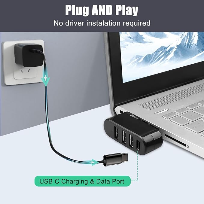 VIENON 4-Port USB C Hub, USB C Adapter Splitter, USB Extender - Image 4