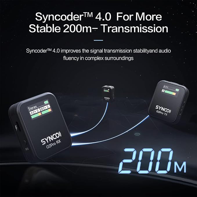 SYNCO G2A2 Pro Microphone, Wireless Lavalier Microphone, 200m Range, 8 Hours - Image 3
