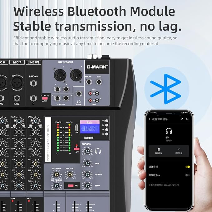 G-MARK MR80S Audio Mixer Interface USB Bluetooth Mixing Console 8 Channel 48V - Image 2