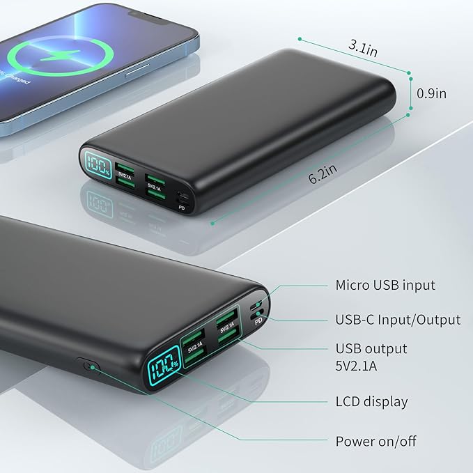 Portable Charger 38800mAh, LCD Display Power Bank, 5 USB Outputs Battery Pack - Image 5