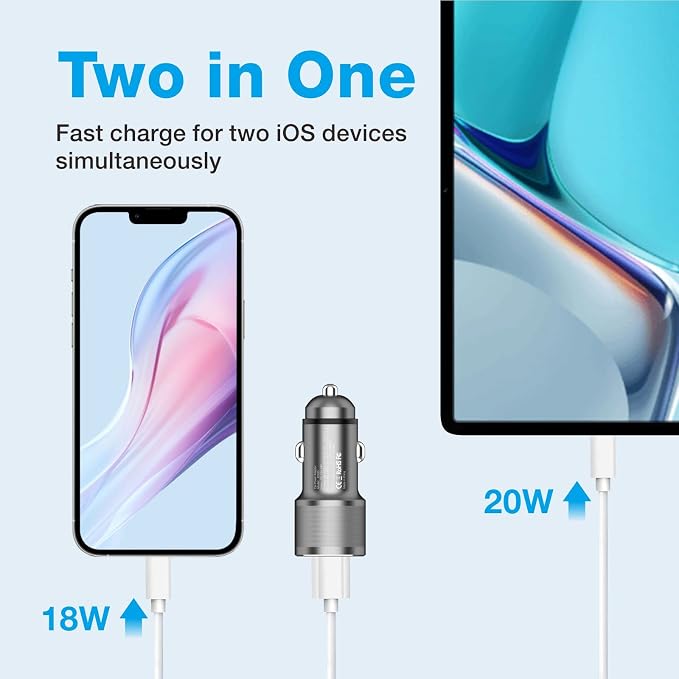 MOCA 38W Fast Car Charger, Dual Port USB C Power Delivery All Metal Lighter PD/ - Image 3