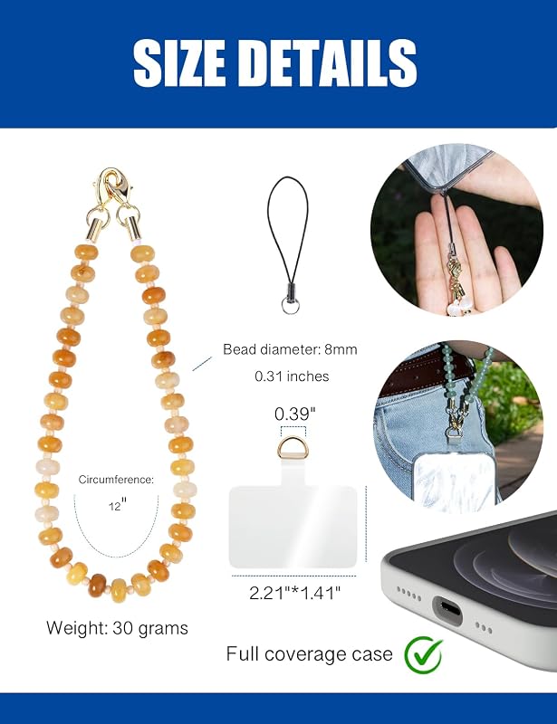 Handmade Natural Gemstone Beaded Charm Cell Phone Camera Lanyard, Wrist Strap - Image 5