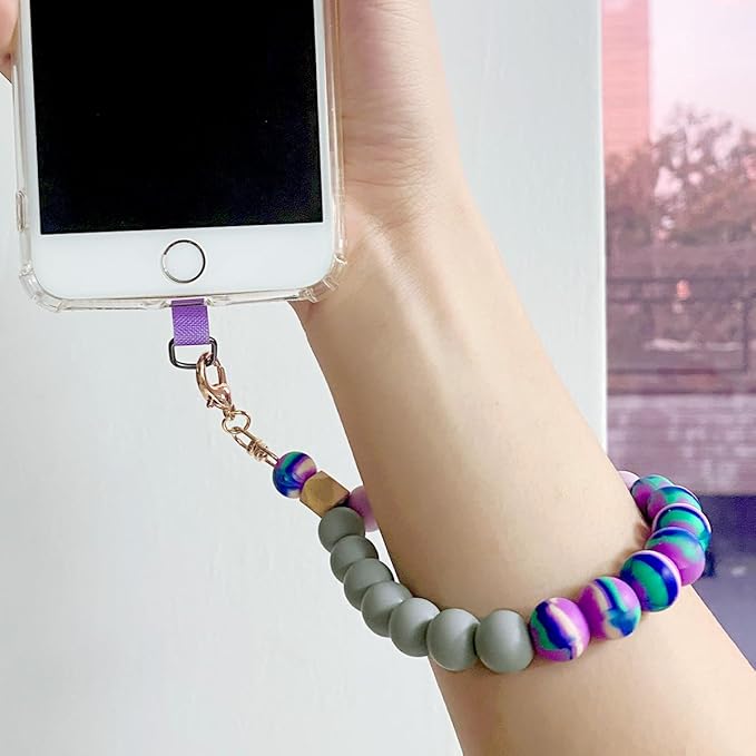 Marble Silicone Beaded Phone Wrist Strap, Cellphone Lanyard - Image 3