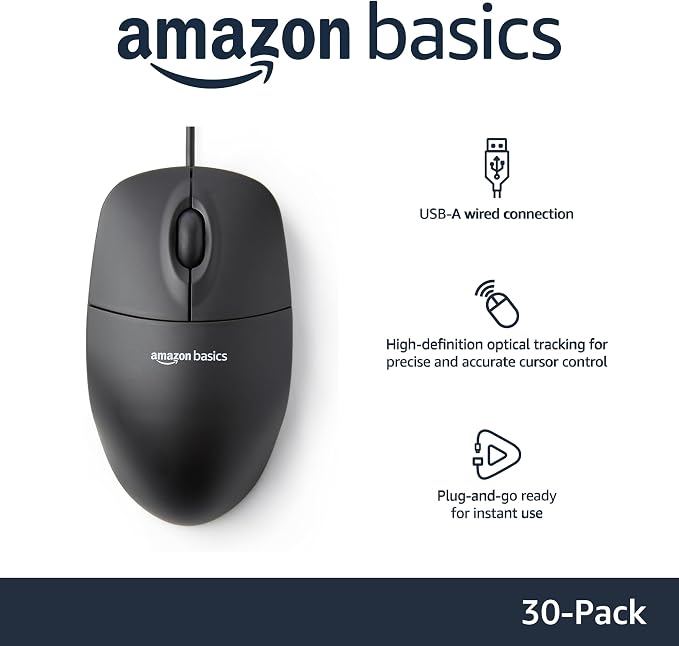 Amazon Basics 3-Button Wired USB Computer Mouse - Image 2