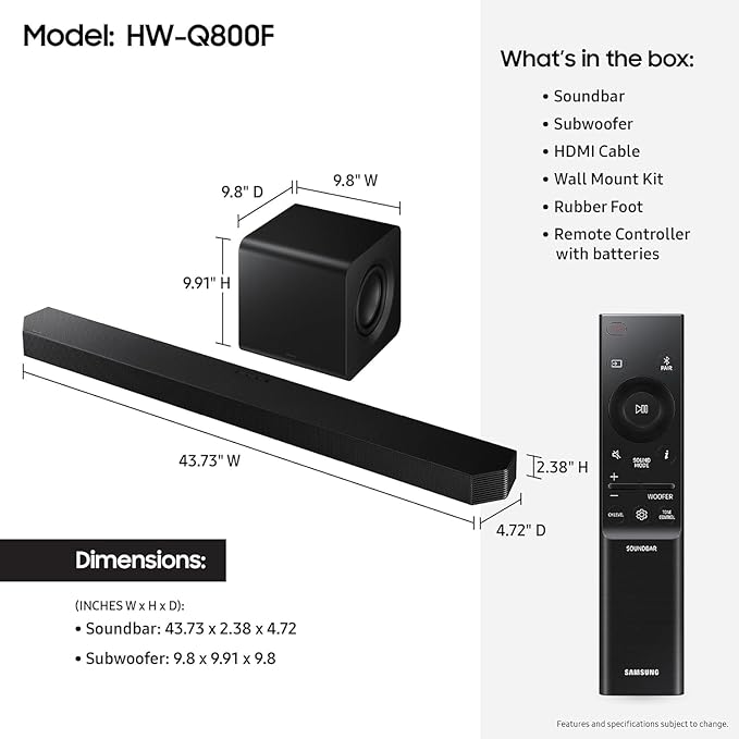 Samsung HW-Q800F Q-Series 5.1.2ch Soundbar w/Wireless Subwoofer, Dolby Atmos - Image 2