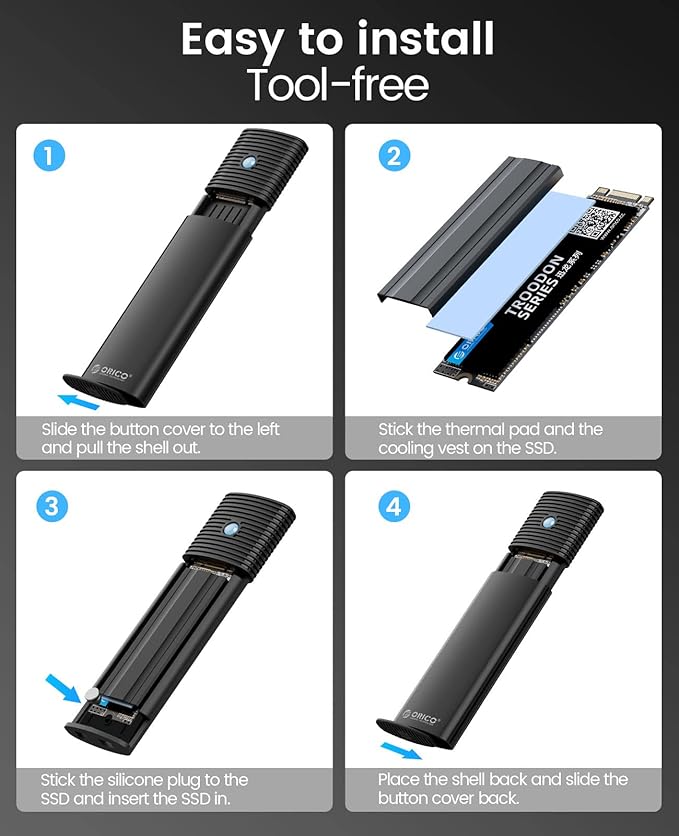 ORICO M.2 NVMe SATA SSD Enclosure Adapter Tool-Free, USB C 3.2 Gen 2 10Gbps NVMe - Image 6